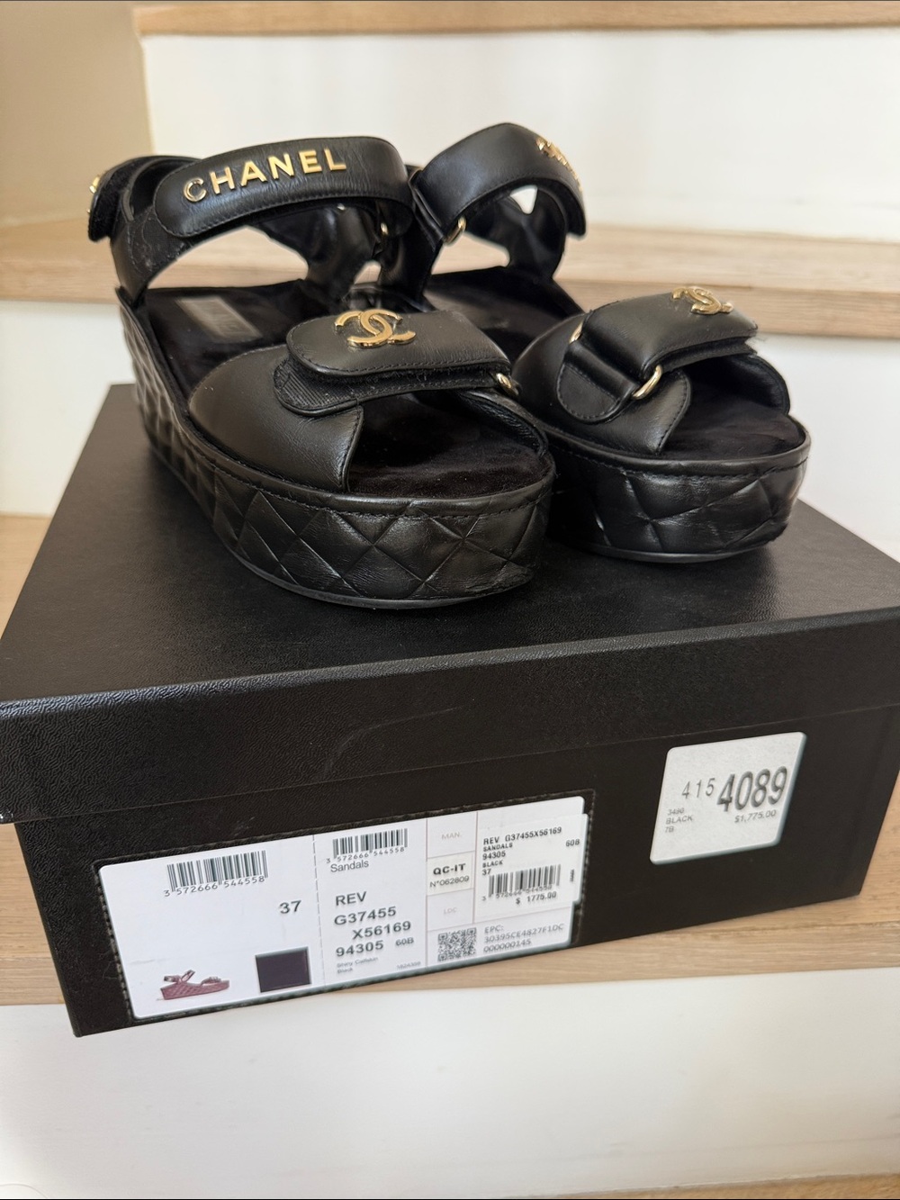 CHANEL Black Chunky Platform Sandals